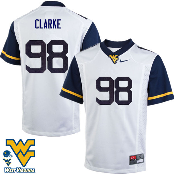 NCAA Men's Will Clarke West Virginia Mountaineers White #98 Nike Stitched Football College Authentic Jersey VA23R12NG